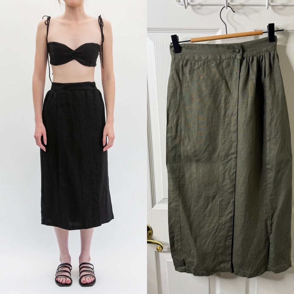 Trois The Label Janine Skirt Olive Green Linen Womens Size 1 / US 2-4